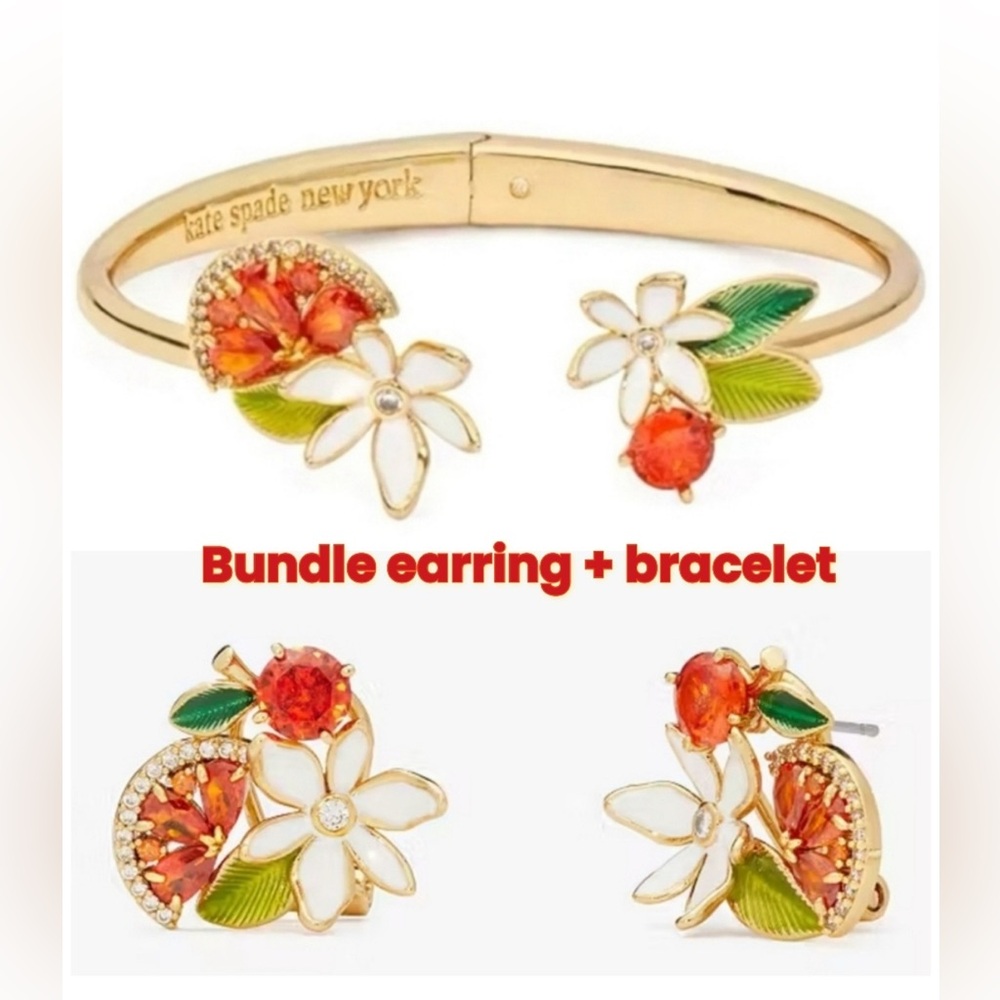 ✨️🍊‎ Kate Spade Sweet Citrus Hinge Cuff bracelet ➕️ Earring Bundle ✨️🍊